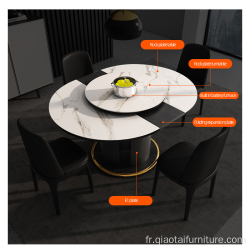 Ensemble de table à manger ronde en marbre de luxe moderne